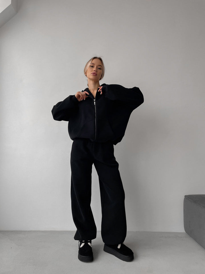 Damen Oversize-Zip-Hoodie mit hochtaillierter Wide-Leg-Sweathose – Auréline