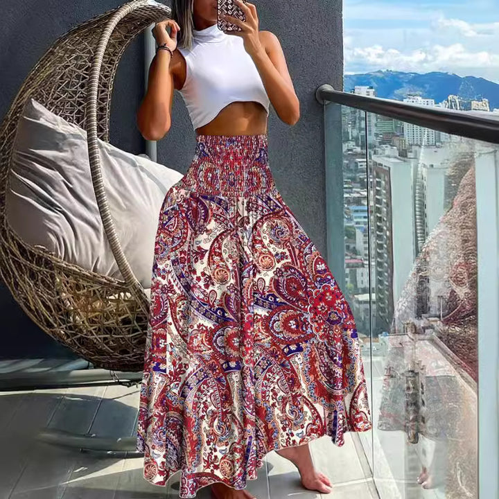 Damen nan Maxirock mit hoher Smok-Taillenpartie und fließender Boho-Faltenoptik Echo Archiv