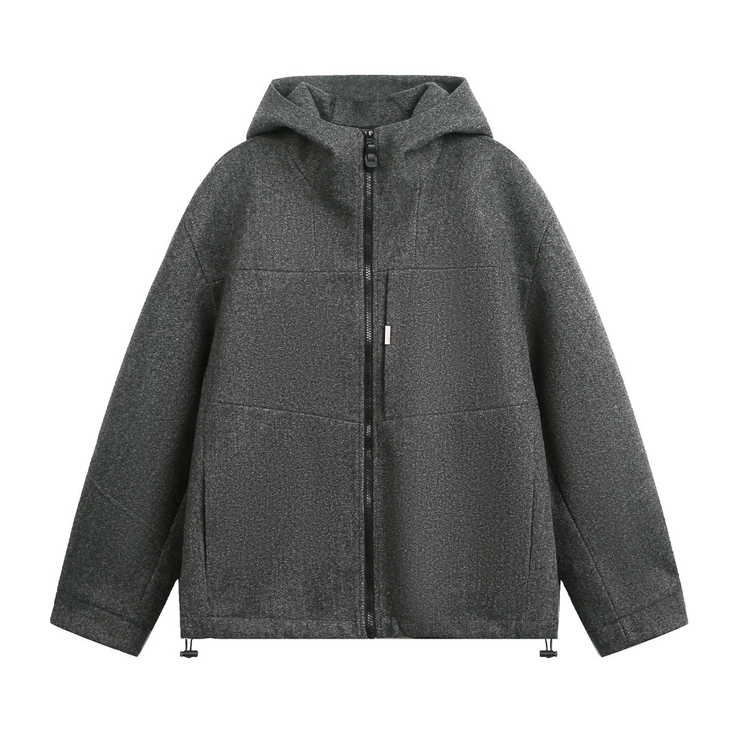 Unisex Oversize Kapuzenjacke aus meliertem Wollmix mit Kordelzugsaum Echo Archiv