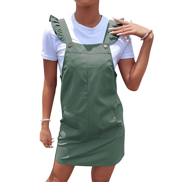 Damen Latzminikleid mit Rüschen-Trägern, aufgesetzten Taschen und lässiger Sommerpassform Echoarchiv