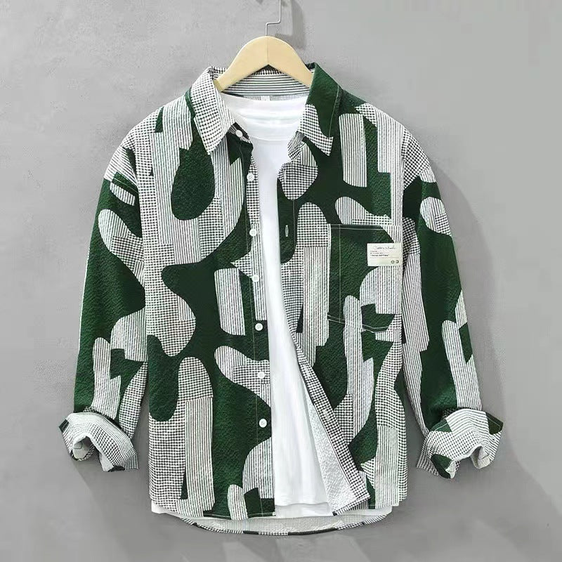 Herren Oversize-Hemd mit abstraktem Camouflage-Print und Brusttasche – Arvello
