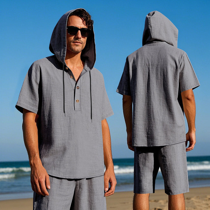 Herren lässiges Bermuda-Set mit Kapuze und Druckknopfverschluss Echoarchiv