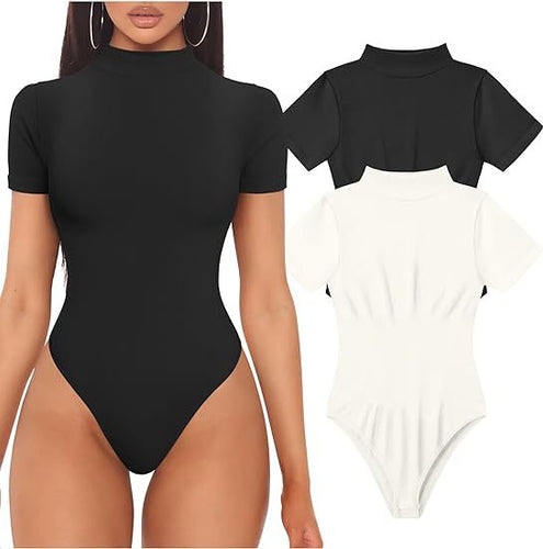 Damen Kurzarm Bodysuit mit hohem Kragen Echo Archiv