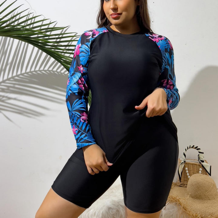 Damen Sportliches Surfanzug-Set mit langärmligen Oberteil und Shorts Echo Archiv