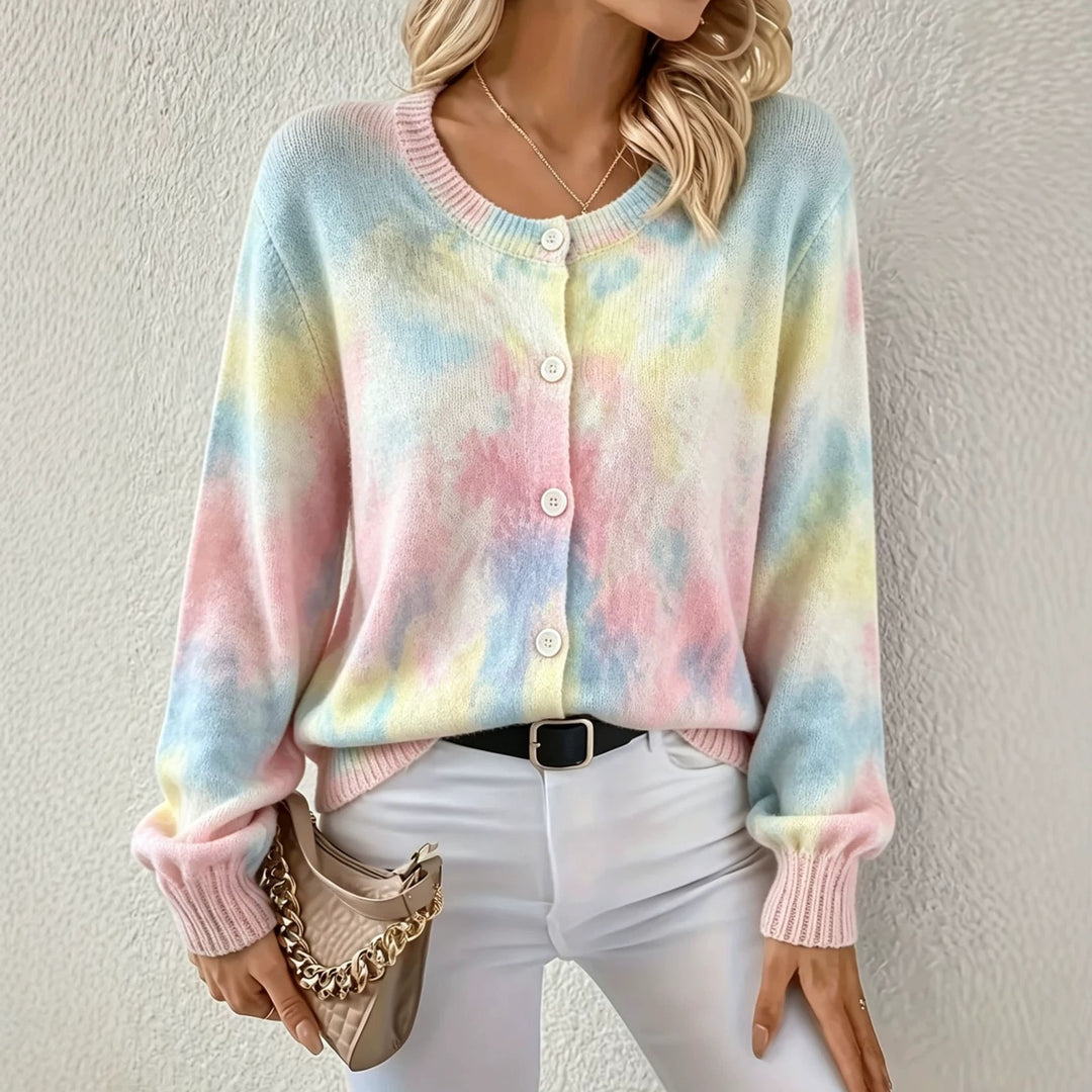 Damen Leichter Jacquard‑Strickcardigan mit Leo‑Print, Rundhalsausschnitt und Knopfleiste – Veloura