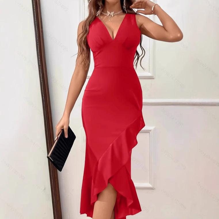 Damen Charmantes Maxikleid mit asymmetrischem Saum und V-Ausschnitt Echo Archiv