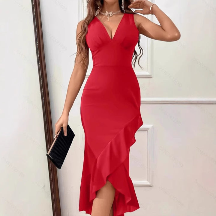 Damen Charmantes Maxikleid mit asymmetrischem Saum und V-Ausschnitt Echo Archiv