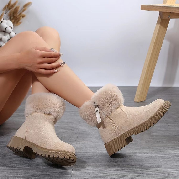 Damen  gefütterte Ankle-Boots mit vollem Fellkragen, robust profiliertem Laufsohle und seitlichem Reißverschluss Echo Archiv