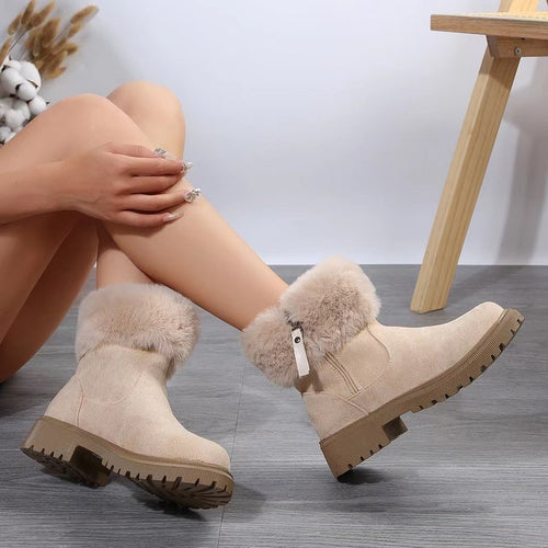 Damen  gefütterte Ankle-Boots mit vollem Fellkragen, robust profiliertem Laufsohle und seitlichem Reißverschluss Echo Archiv