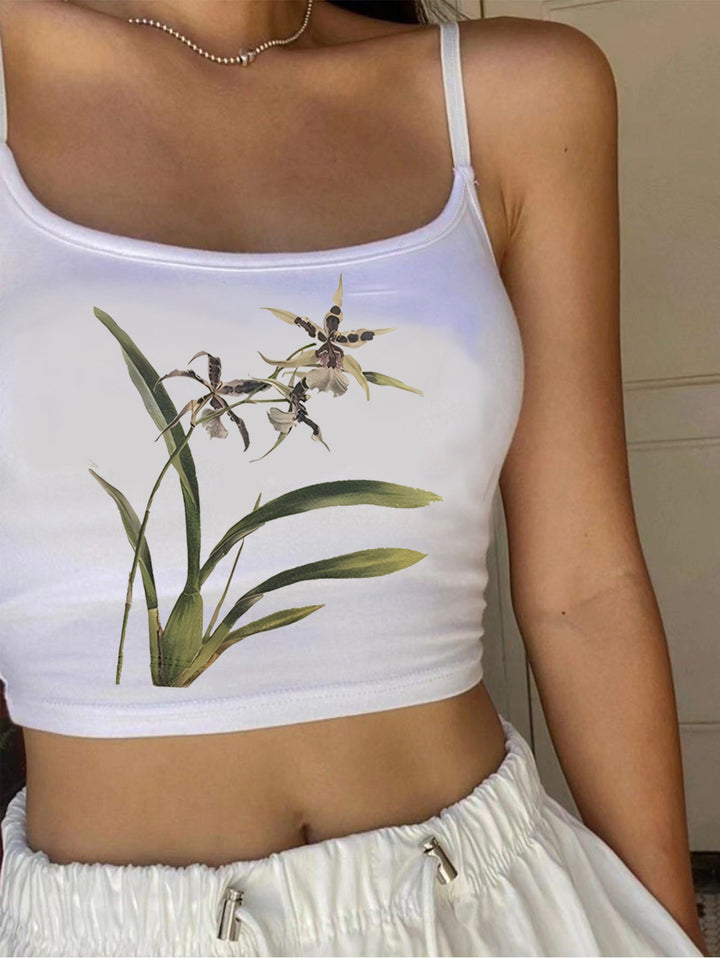 Damen Crop-Top mit floralem Design und schmalen Trägern Echo Archiv