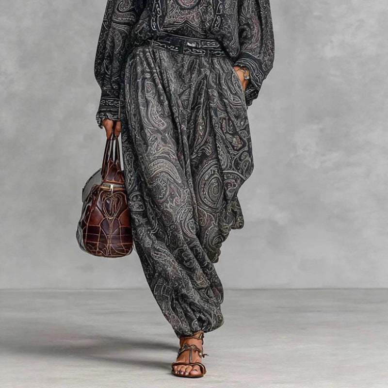 Damen Fließendes Boho-Zweiteiler-Set mit weiter Tunika und Haremshose im Paisley-Design Echo Archiv