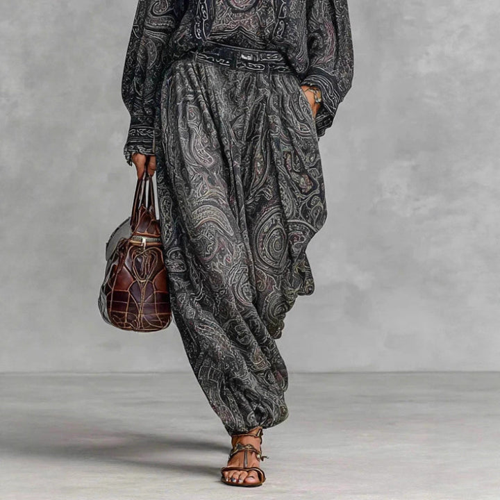 Damen Fließendes Boho-Zweiteiler-Set mit weiter Tunika und Haremshose im Paisley-Design Echo Archiv