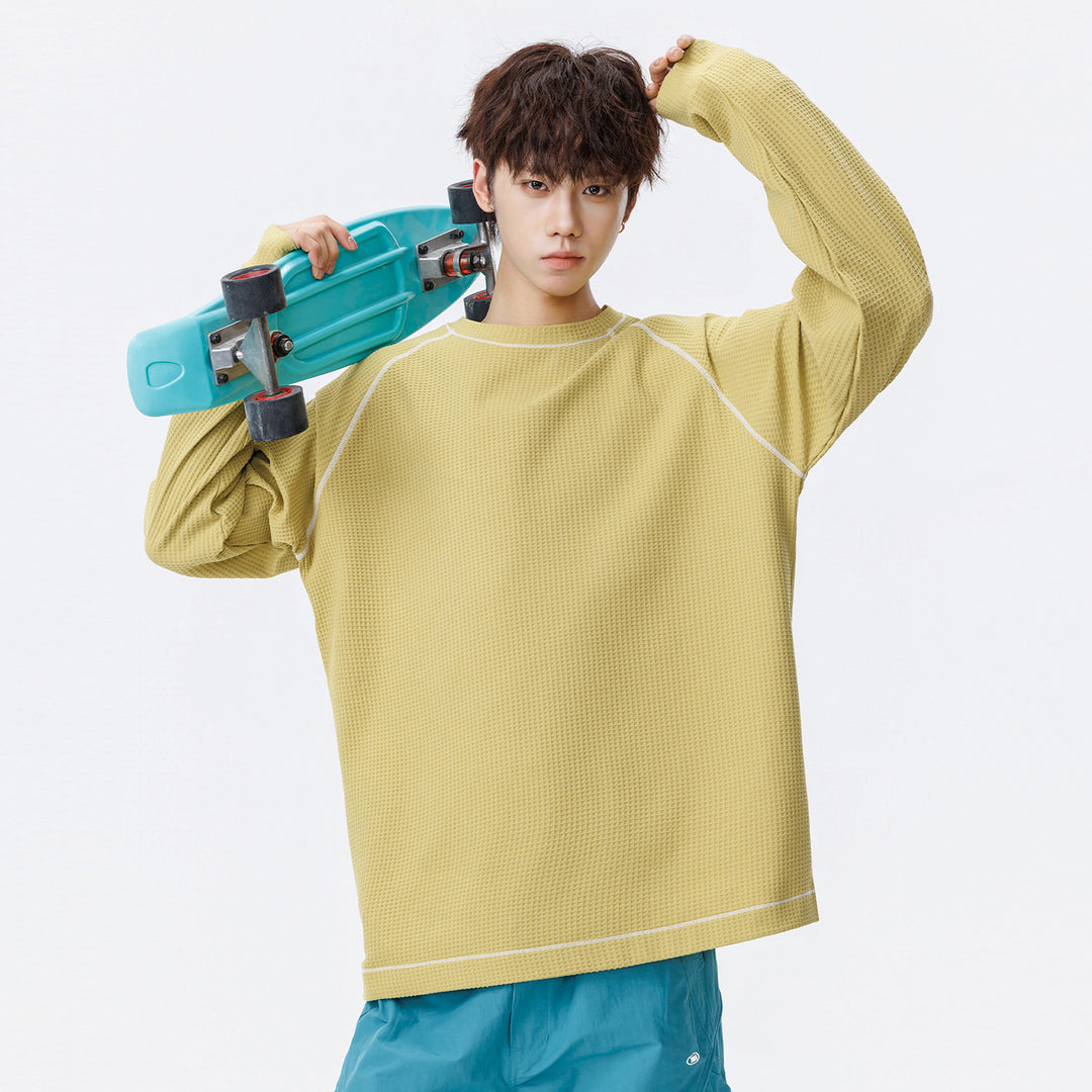 Herren Oversize Waffelstrick‑Sweatshirt mit Rundhals, Raglanärmeln und Kontrastnähten Echo Archiv