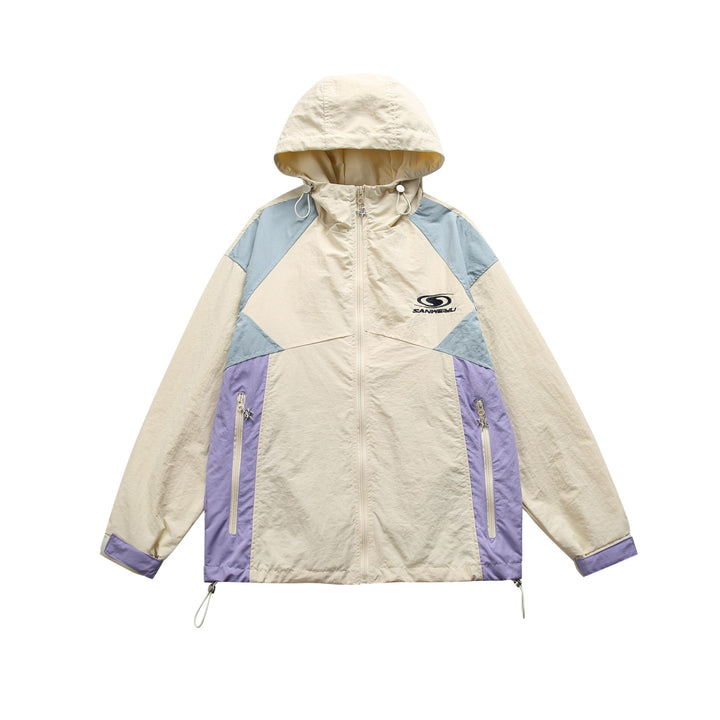 Unisex Leichte Kapuzen‑Windjacke im Colorblock‑Design mit Zwei‑Wege‑Reißverschluss Echoarchiv
