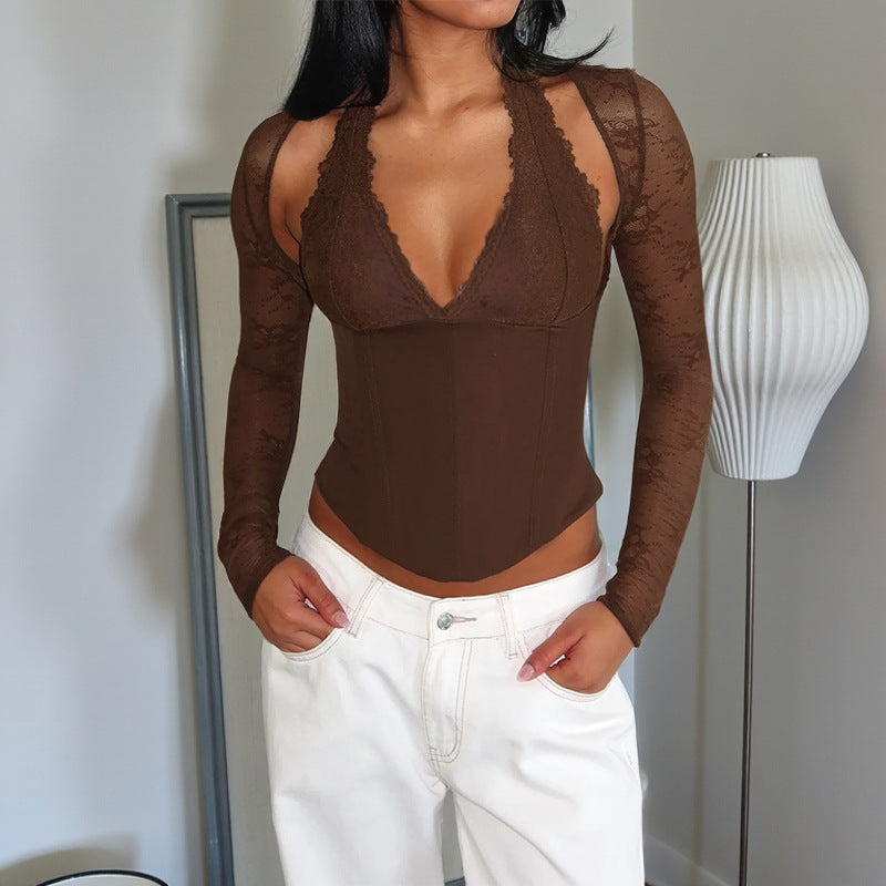 Damen eleganter Body mit Spitzendetails und tiefem V-Ausschnitt Echo Archiv