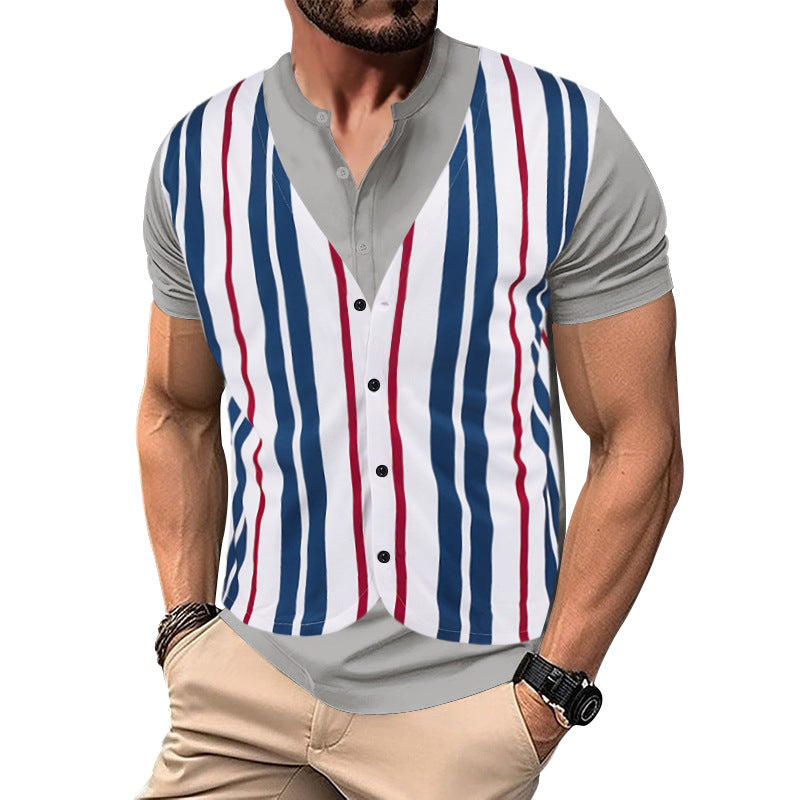 Herren Kurzarm-Henley-Shirt mit gestreiftem Design und modernem Schnitt Echoarchiv