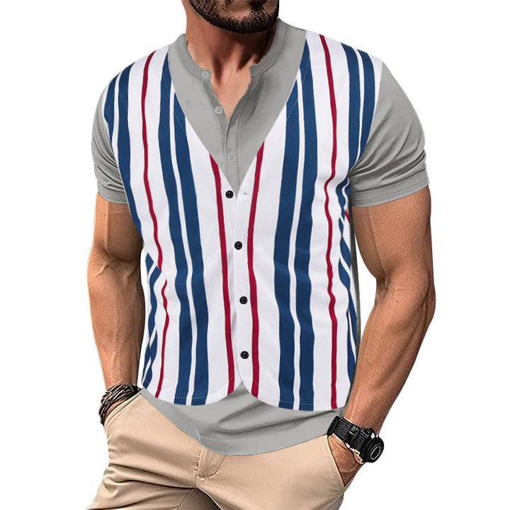 Herren Kurzarm-Henley-Shirt mit gestreiftem Design und modernem Schnitt Echoarchiv