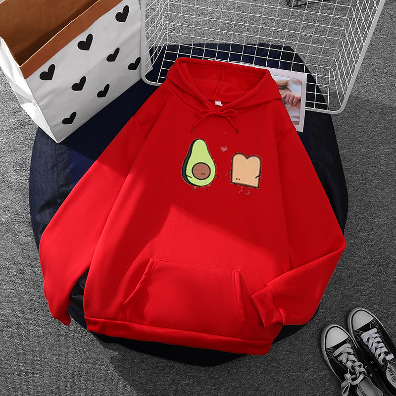 Damen gemütlicher Kapuzenpullover mit Avocado‑Toast-Illustration, weichem Fleece-Innenfutter und Kängurutasche – Auréline