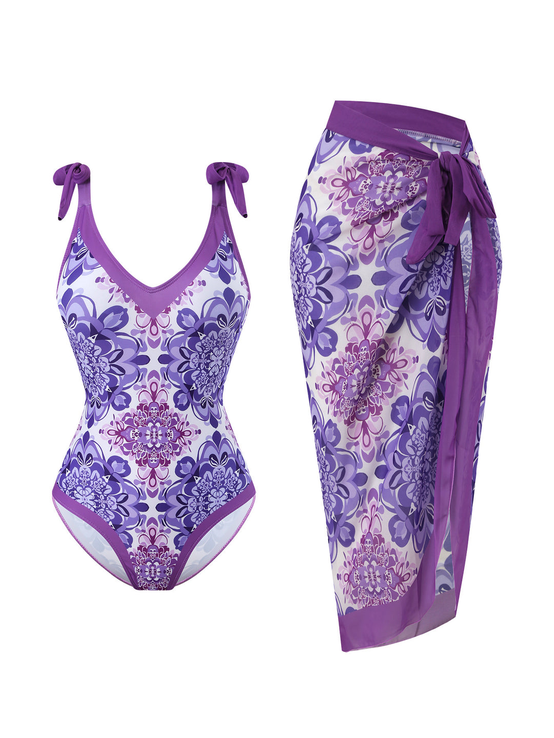 Damen Badeanzug mit floralem Design und transparentem Wickelrock Echo Archiv