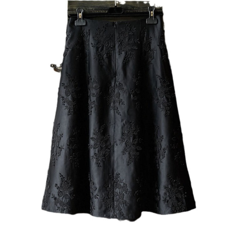 Damen Eleganter Maxirock mit floralem Relief Echoarchiv