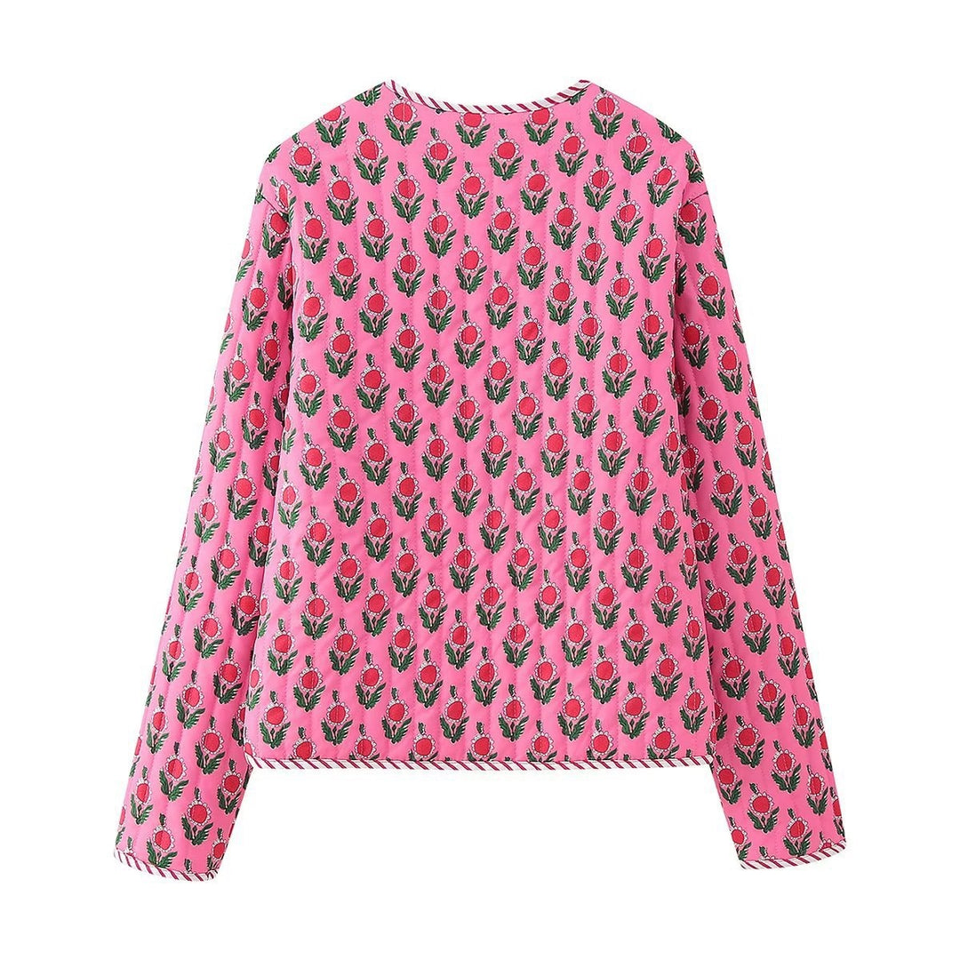 Damen Gepolsterte gesteppte Blusenjacke mit floralem Allover‑Print und Kontrastpaspel Echo Archiv