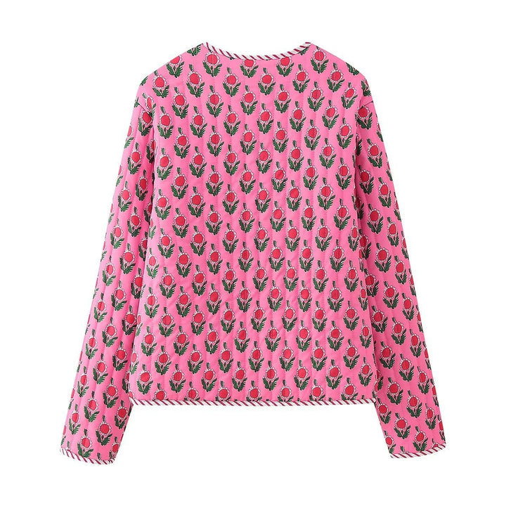 Damen Gepolsterte gesteppte Blusenjacke mit floralem Allover‑Print und Kontrastpaspel Echo Archiv