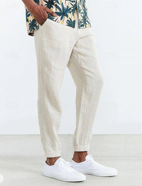 Herren Leichte Sommer-Linnenhose mit elastischem Bund und seitlichen Taschen Echoarchiv