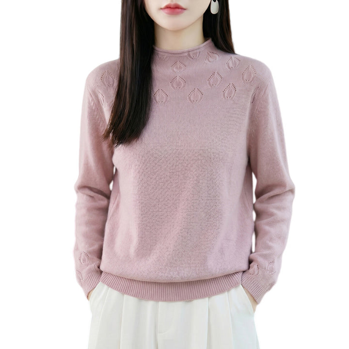 Damen Kurzrollkragenpullover aus Feinstrick mit Ajour‑Yoke und geripptem Saum Echoarchiv