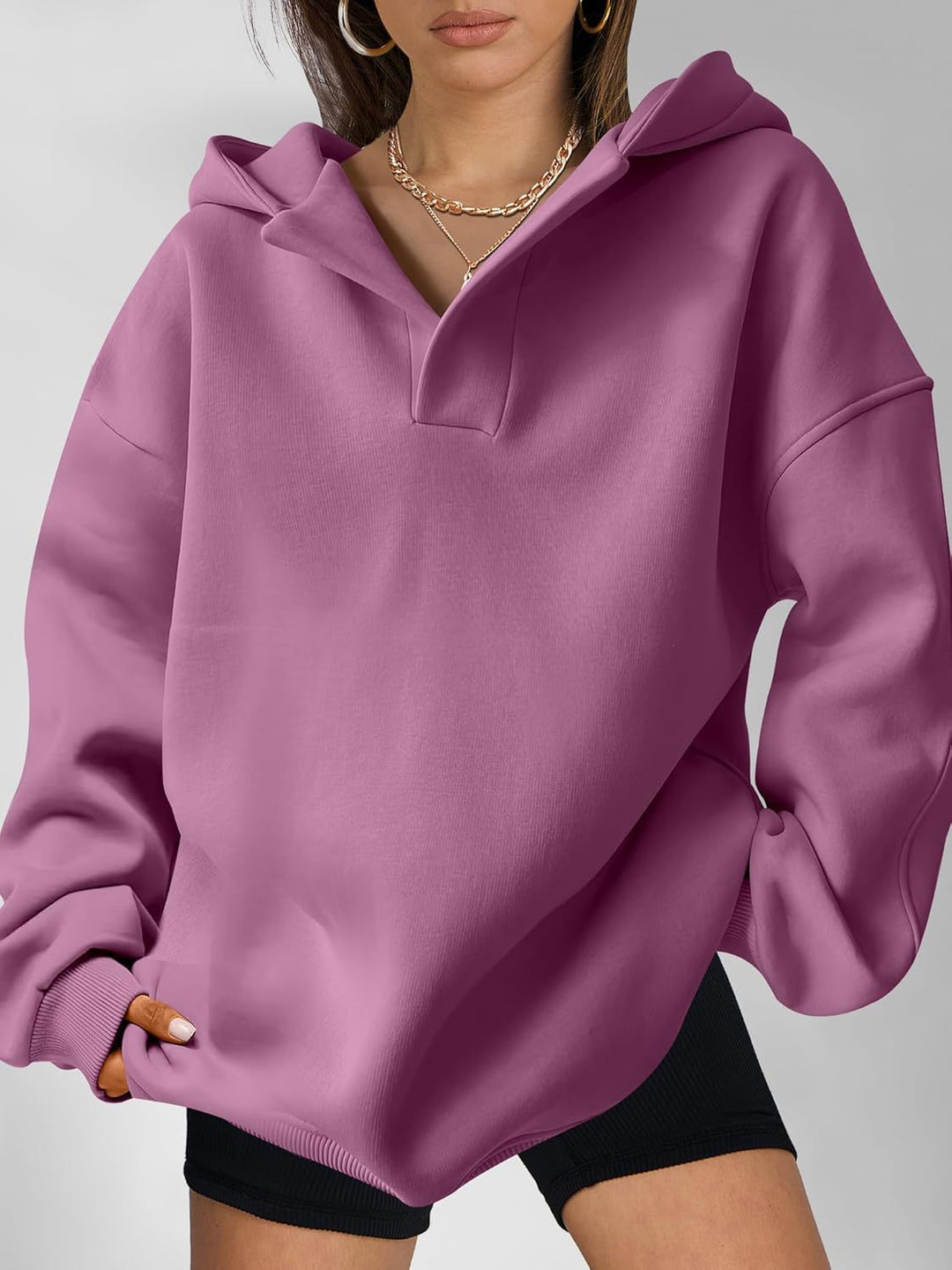 Damen Oversized Kapuzenpullover mit halbem Reißverschluss Echoarchiv