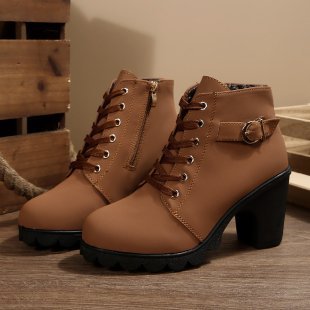 Damen nan knöchelhohe Schnür-Stiefelette mit seitlichem Reißverschluss, dekorativer Gürtelschlaufe, mittelhohem Blockabsatz und profilstarker Laufsohle Echo Archiv