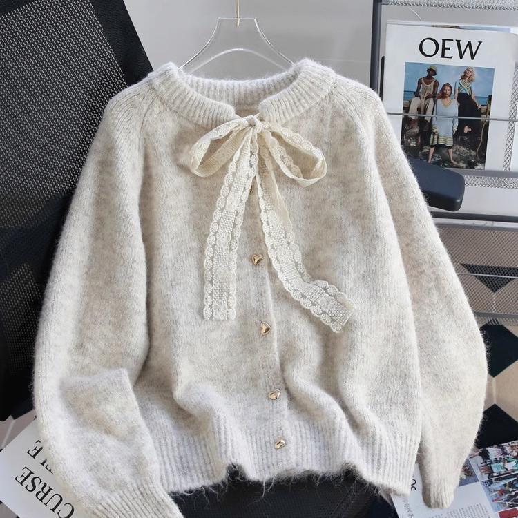 Damen Verspielter Strickcardigan mit Schleifenakzenten – Veloura