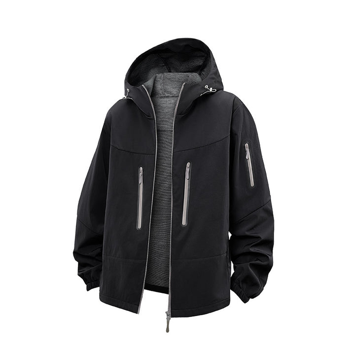 Herren Technische Softshell-Outdoorjacke mit Kapuze, versiegelten Reißverschlüssen und sportiver Regular-Fit Passform Echo Archiv
