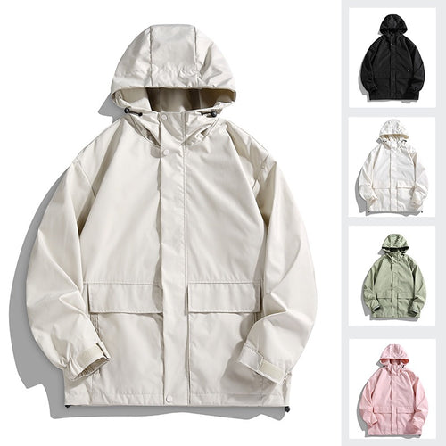 Unisex Wasserdichte Kapuzen-Übergangsjacke mit verstellbarer Kapuze & Utility-Taschen Echoarchiv