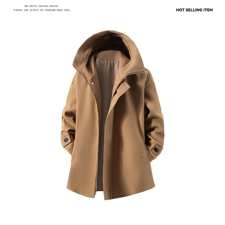 Herren nan Kapuzen-Mantel aus Wollmix mit Oversize-Schnitt und verdeckter Druckknopfleiste Echo Archiv