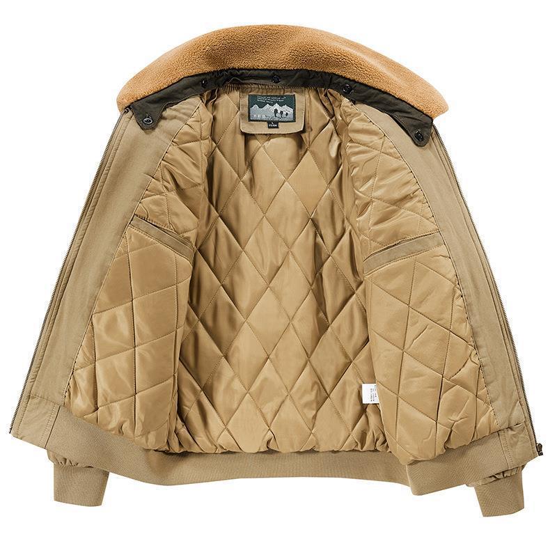 Herren Baumwoll-Canvas Bomberjacke mit Teddykragen, gesteppter Thermofütterung und Utility-Ärmeltasche – Brevano