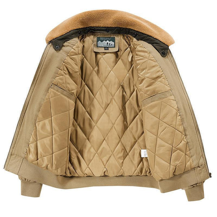 Herren Baumwoll-Canvas Bomberjacke mit Teddykragen, gesteppter Thermofütterung und Utility-Ärmeltasche – Brevano