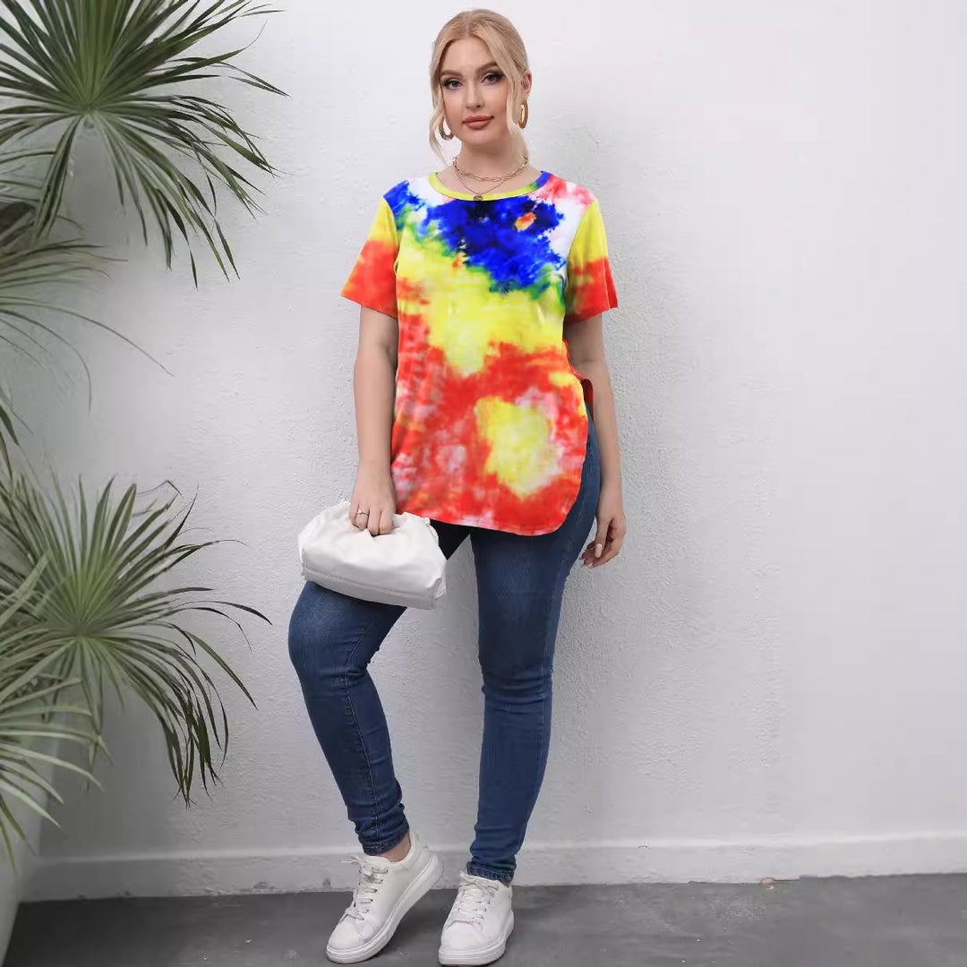 Damen lässiges T-Shirt mit modernem Batikdesign Echo Archiv