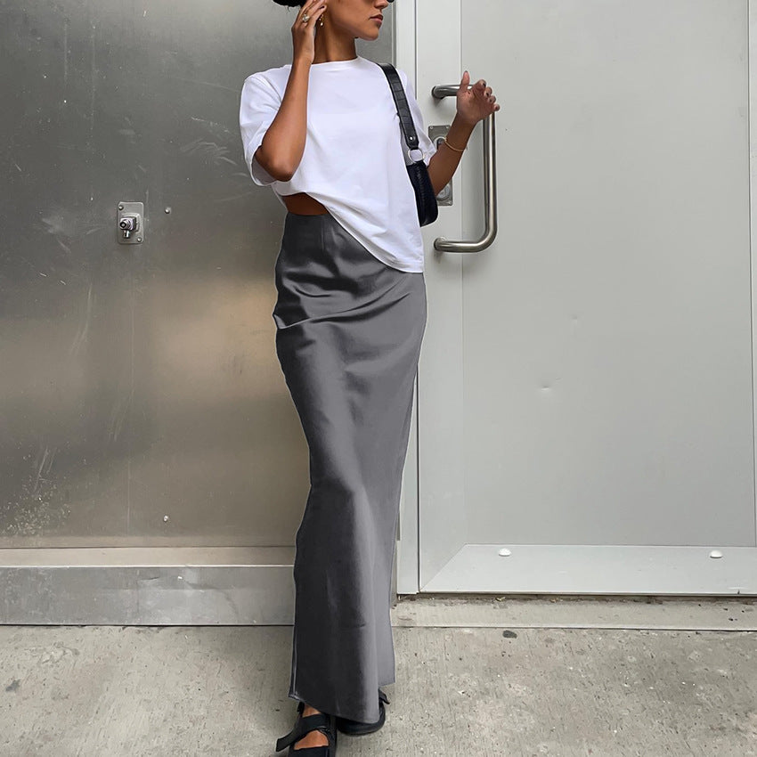 Damen Langes Satin-Rock mit hohem Schlitz Echo Archiv