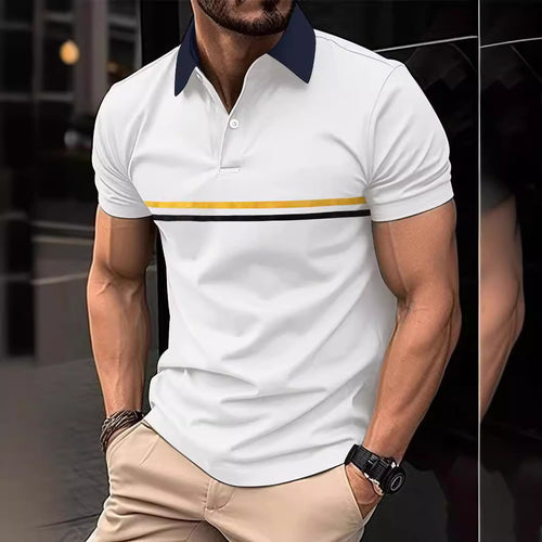 Herren Polohemd mit kontrastierendem Stehkragen und modernen Streifen Echoarchiv