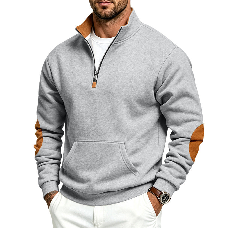 Herren Sweatshirt mit halbem Reißverschluss, Stehkragen und Ellenbogen-Patches Echoarchiv