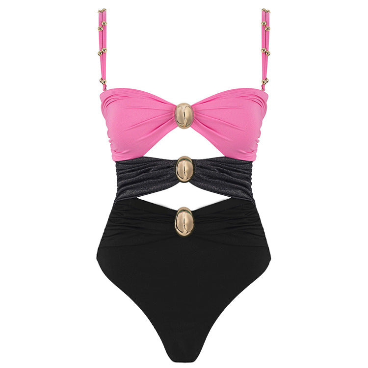 Damen Badeanzug mit raffinierten Drapierungen und eleganten Goldakzenten Echo Archiv