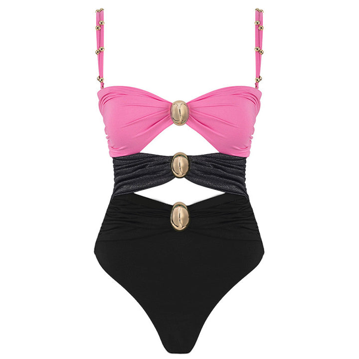 Damen Badeanzug mit raffinierten Drapierungen und eleganten Goldakzenten Echo Archiv