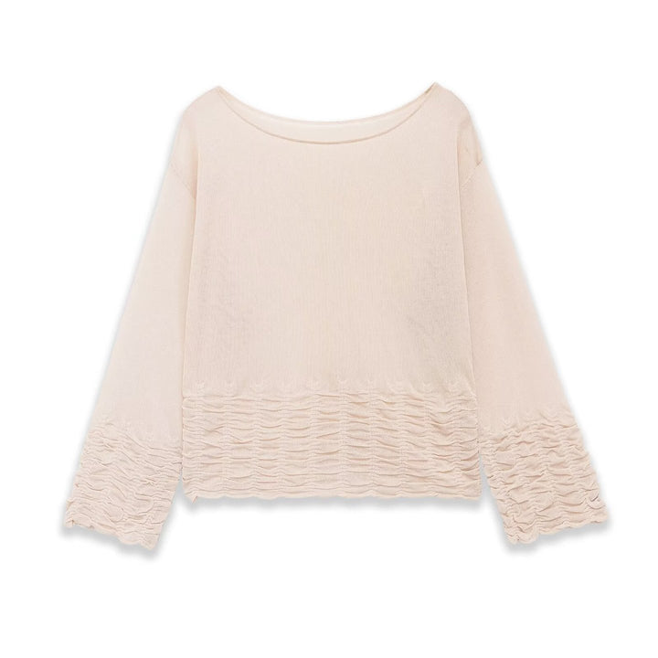 Damen Weites Strickpullover-Top mit U-Boot-Ausschnitt und gerafftem Volantsaum Echo Archiv