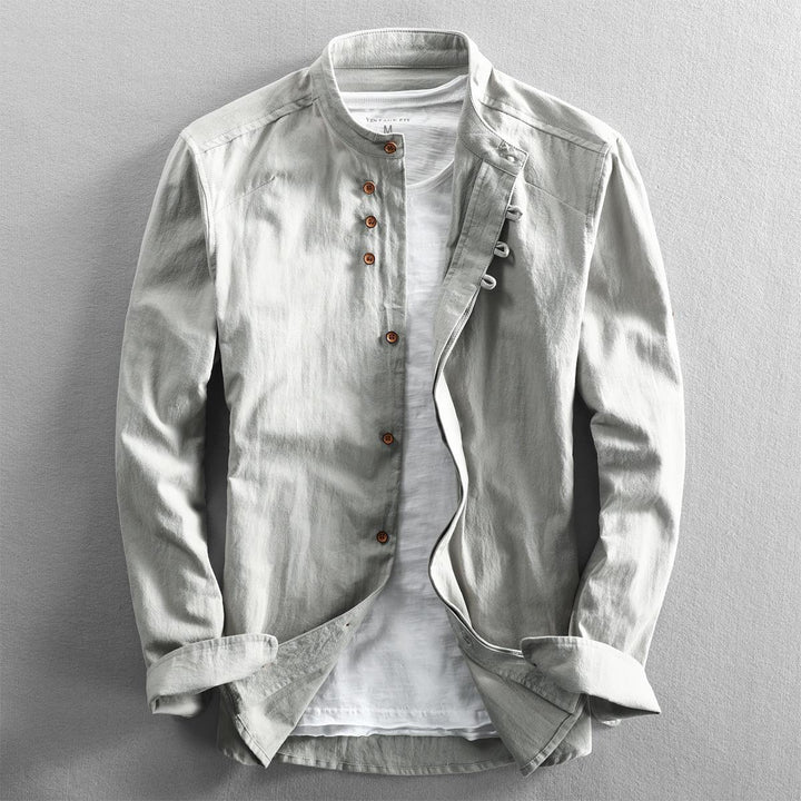 Herren Leichtes Leinen‑Overshirt mit Stehkragen und dekorativer Knopfleiste Echo Archiv