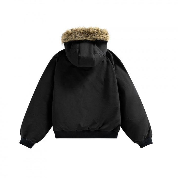 Unisex Wattierte Bomberjacke mit Kunstfellkapuze, geripptem Saum und Utility-Taschen Echo Archiv