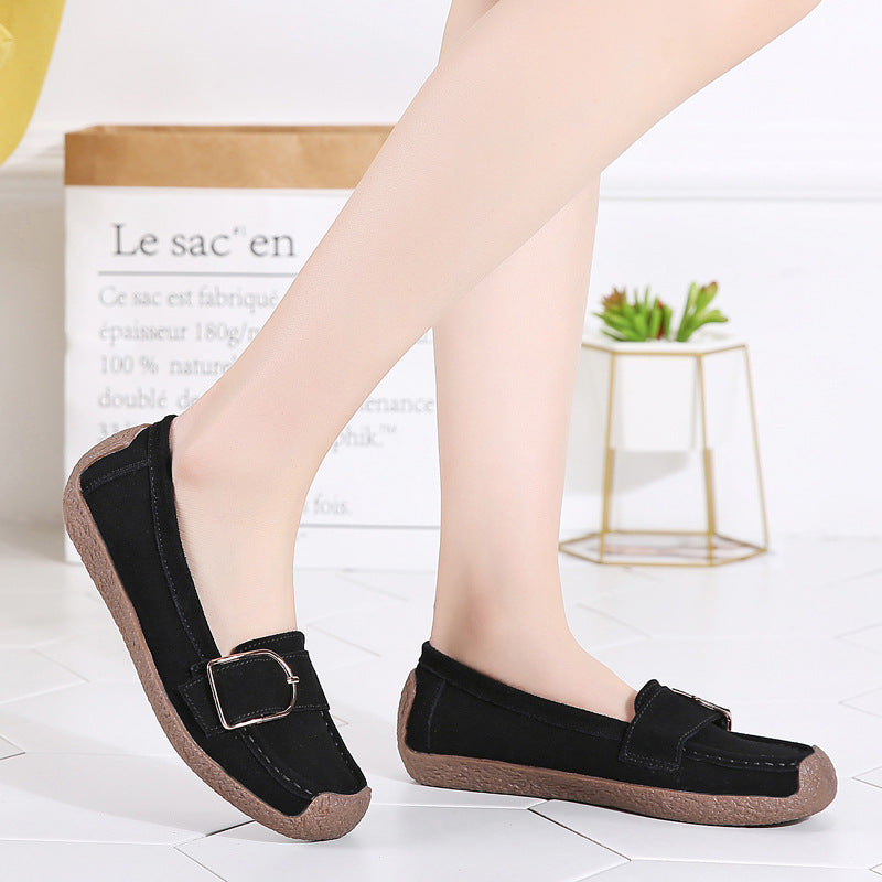 Damen nan Mokassin-Slipper aus Veloursleder mit dekorativer Metallschnalle, gepolstertem Fußbett und rutschfester Gummilaufsohle Echo Archiv