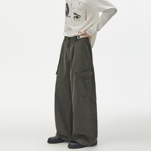 Damen Weit geschnittene Cargo-Palazzohose aus gebürstetem Baumwoll-Twill mit tiefem Schritt und aufgesetzten Klappentaschen Echo Archiv