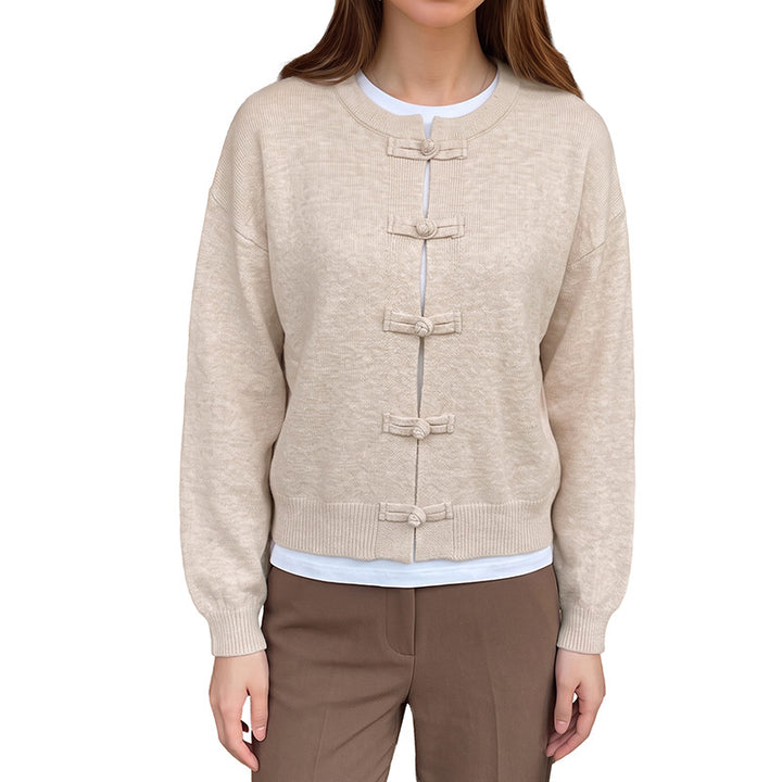 Damen Feinstrick-Cardigan mit dekorativem Knotenverschluss und legerer Raglan-Silhouette – Veloura
