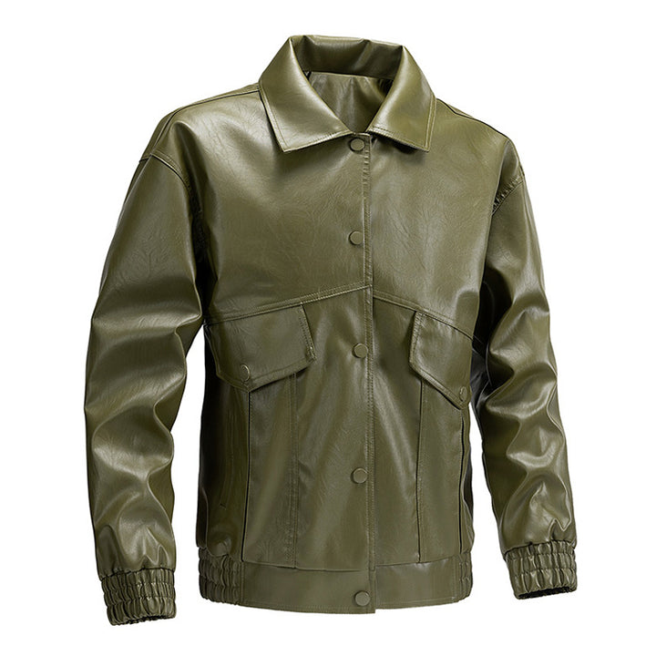 Herren modische Lederjacke mit praktischen Taschen und elastischen Bündchen Echoarchiv