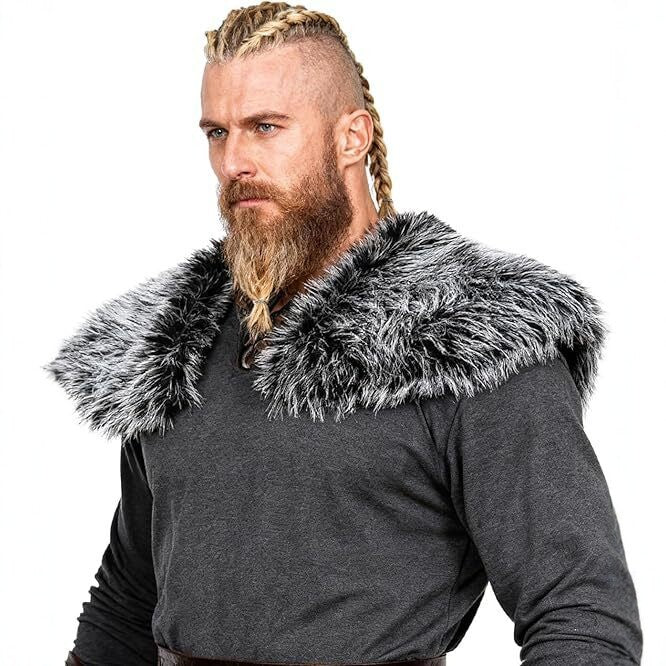 Herren Schultercape im Wiking‑/LARP‑Stil aus hochwertigem Kunstpelz mit breitem Umlegekragen Echo Archiv